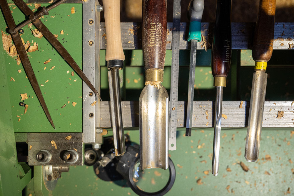 photo de détail des outils pour le tour à bois