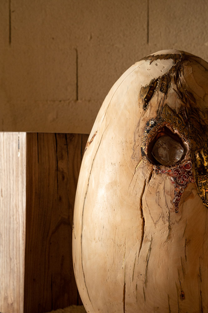 photo de détail d'un très gros oeuf en bois