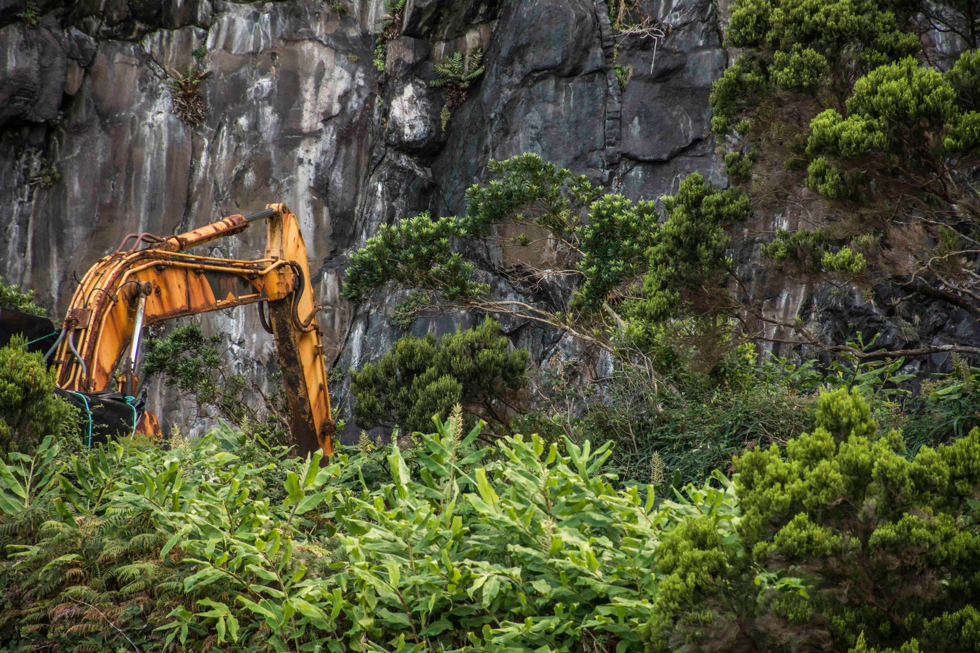 photo de paysage d'une ancienne pelle mécanique aux Açores